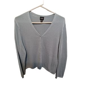 Eileen fisher sheen pale blue button down vneck cardigan sweater size large
